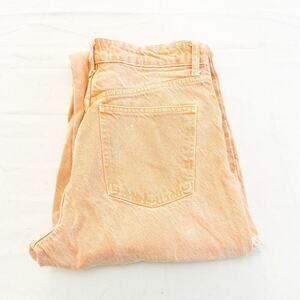 Zara Peach Orange Wide Leg Frayed Hem Denim Jeans Zip Fly Size 6